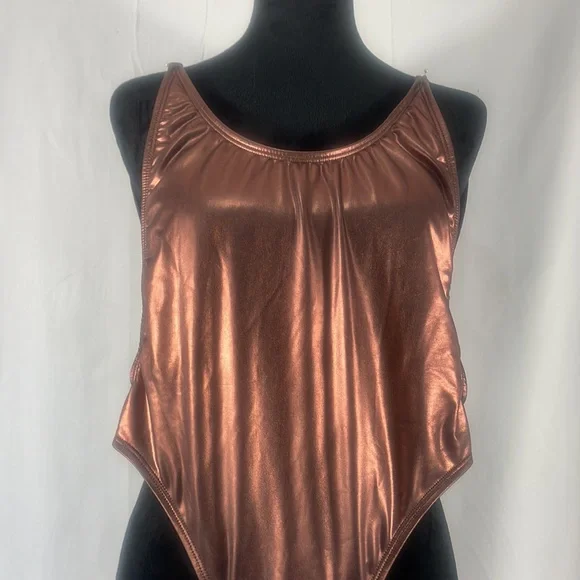 Bronze golden brown, one piece metallic swimsuit,bathing suit size small - Picture 3 of 11